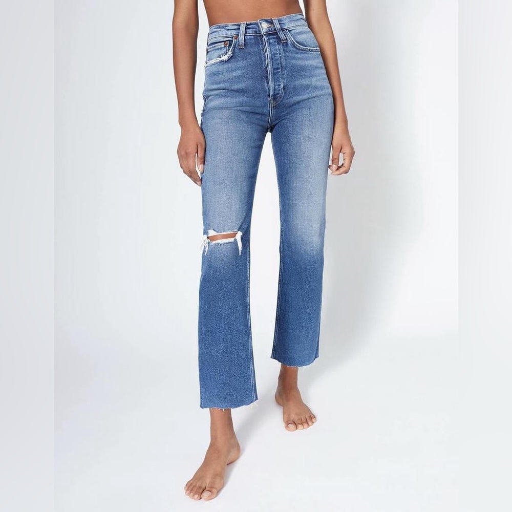 RE/DONE Comfort Stretch Ultra High Rise Stove Pipe Vintage Destroyed Jeans Sz 27